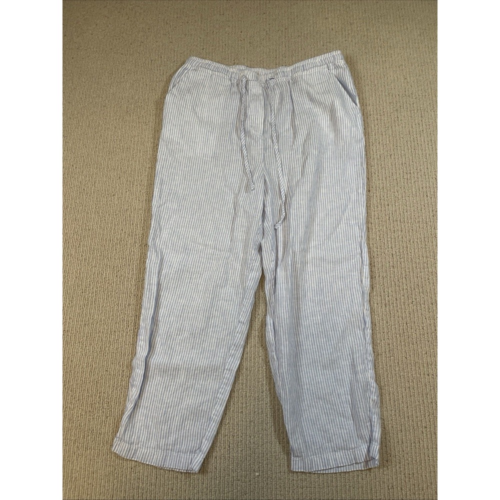 Mango MNG Women Medium Tie Waist Linen Blend Pants Striped